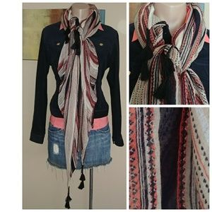 BRAIDED TASSLE STRIPED PINK TAN BLACK HEART PRINT